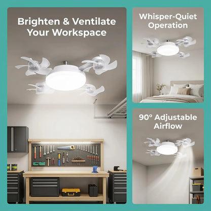 MREGB 2026 New Socket Fan Light, Screw-In Ceiling Fan with Light and Remote Control, 2-In-1 E27 Dimmable LED Small Light Bulb Fan, Ultra-Quiet Energy-Saving Cooling Fan for Bedroom, Kitchen, Garage