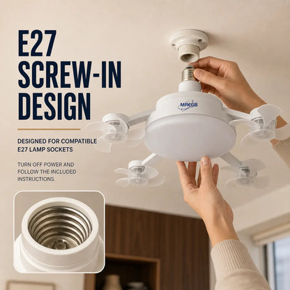 MREGB 2026 New Socket Fan Light, Screw-In Ceiling Fan with Light and Remote Control, 2-In-1 E27 Dimmable LED Small Light Bulb Fan, Ultra-Quiet Energy-Saving Cooling Fan for Bedroom, Kitchen, Garage