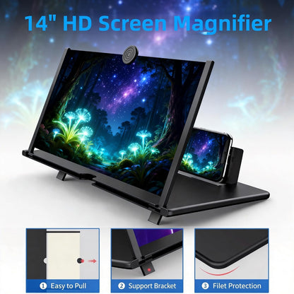 16-Inch Black Phone Screen Magnifier, Foldable Optical Enlarger for Movies & Gaming