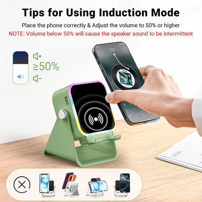 [Dealsforyoudays] PUTARE Wireless Induction Audio Speaker Stand, 5In1 Cellphone Holder, 3500Mah Rechargeable Emergency Power Bank,360° Adjustable Mobile Tablet Stand with Colorful Ambient Light Gifts for Men Women Summerwins