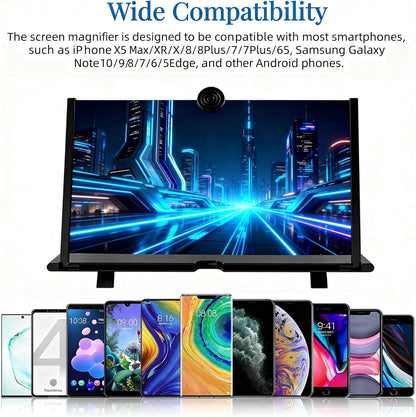 16-Inch Black Phone Screen Magnifier, Foldable Optical Enlarger for Movies & Gaming