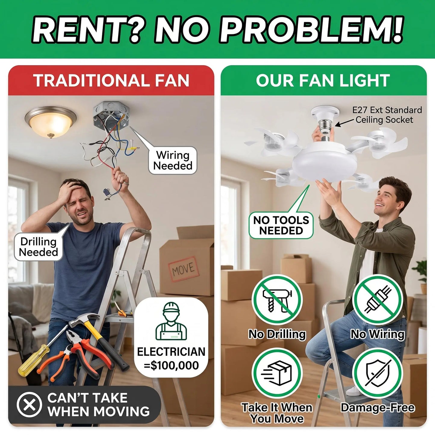 MREGB 2026 New Socket Fan Light, Screw-In Ceiling Fan with Light and Remote Control, 2-In-1 E27 Dimmable LED Small Light Bulb Fan, Ultra-Quiet Energy-Saving Cooling Fan for Bedroom, Kitchen, Garage