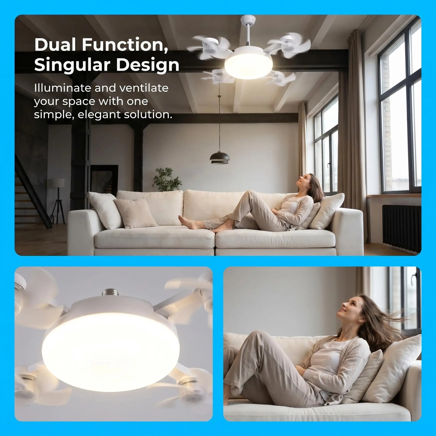 MREGB 2026 New Socket Fan Light, Screw-In Ceiling Fan with Light and Remote Control, 2-In-1 E27 Dimmable LED Small Light Bulb Fan, Ultra-Quiet Energy-Saving Cooling Fan for Bedroom, Kitchen, Garage